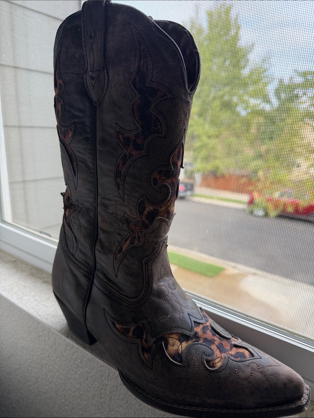 Laredo Brown Western Boots with Leopard Inlay